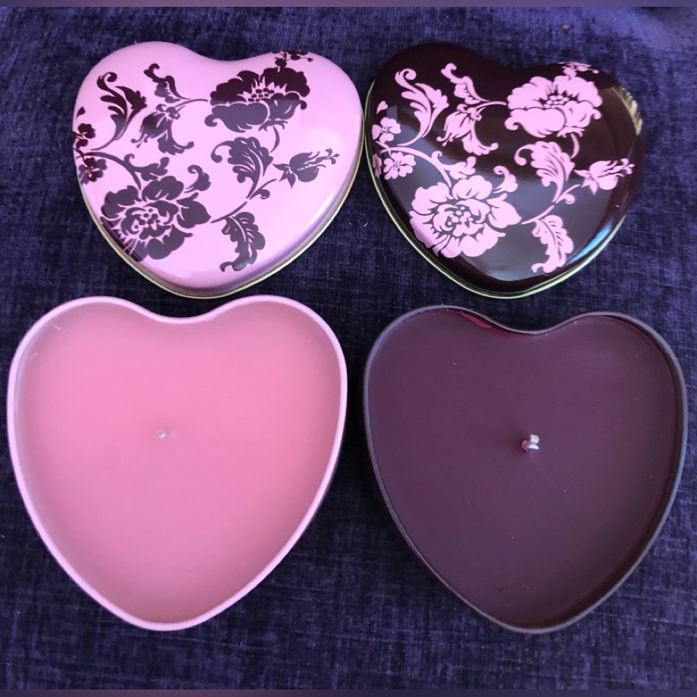 Set of Two Avon Heart Shaped Candles in Tins. Unused, original packaging.